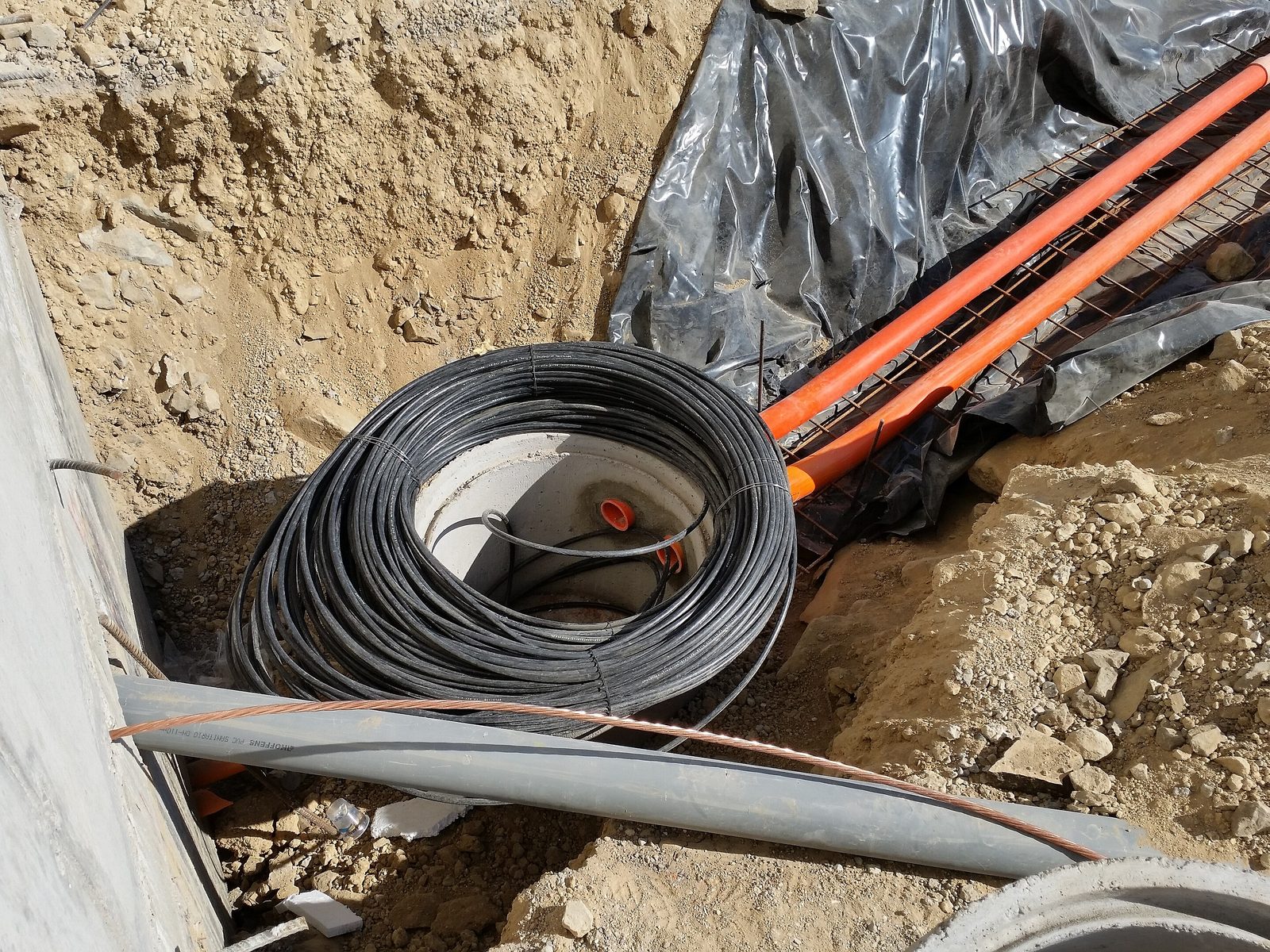 Fiber and duct installation in an excavated trench